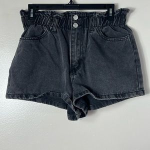 Forever 21 paperbag denim shorts black elastic waist high-rise women’s size 28